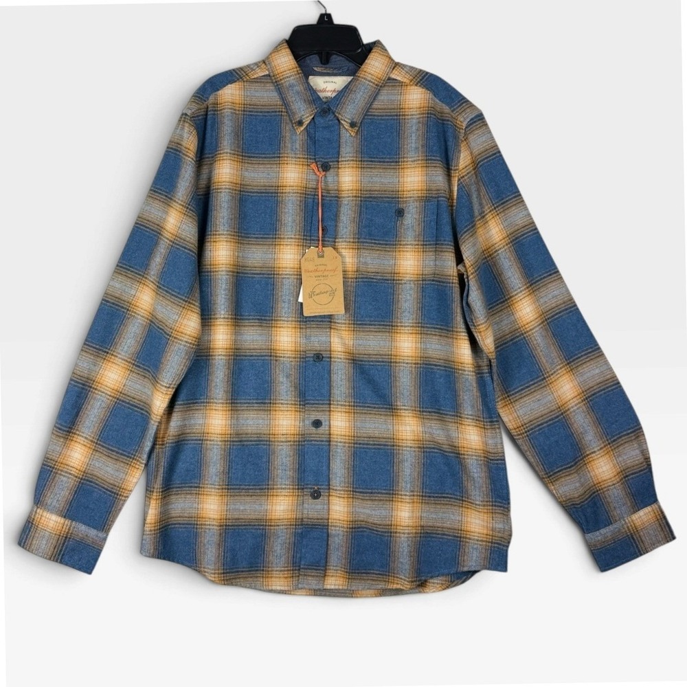 Weatherproof Vintage Flannel Shirt Mens M Delft Blue Plaid Long Sleeve NWT
